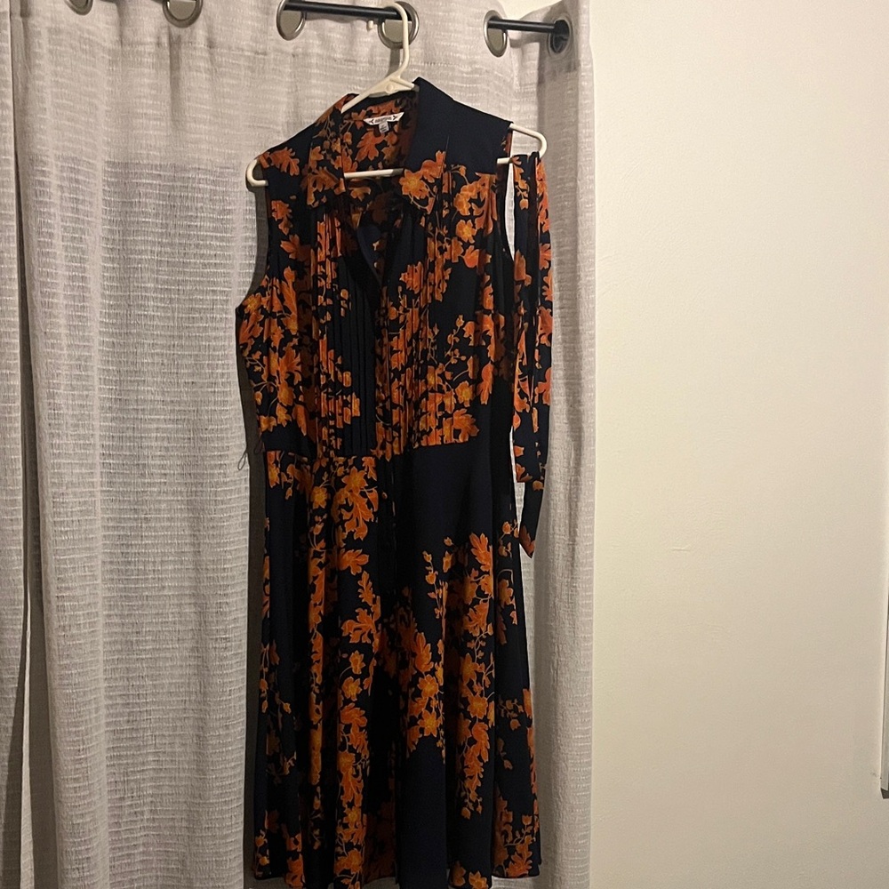 Women's button-up Navy Dress with Floral Print